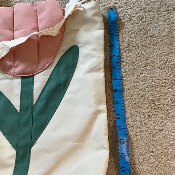 Cottage Core Tulip Tote Bag, Quilted, Full Zip, Pink & Green - Picture 8 of 8